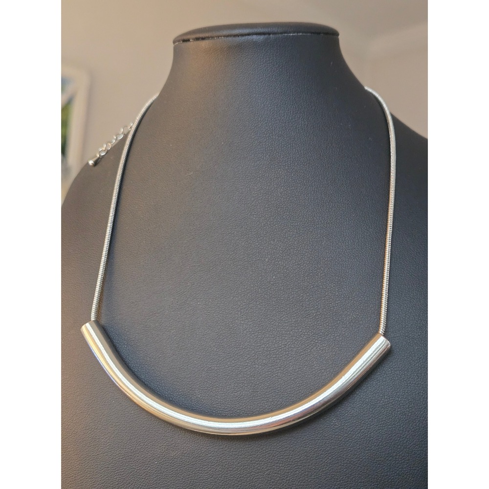 Silvertone Tube Bar Necklace Snake Chain Vintage